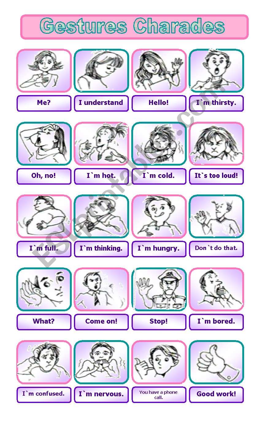 Gestures Charades GAME worksheet