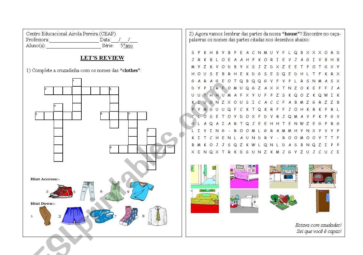 Clothes / House Parts worksheet