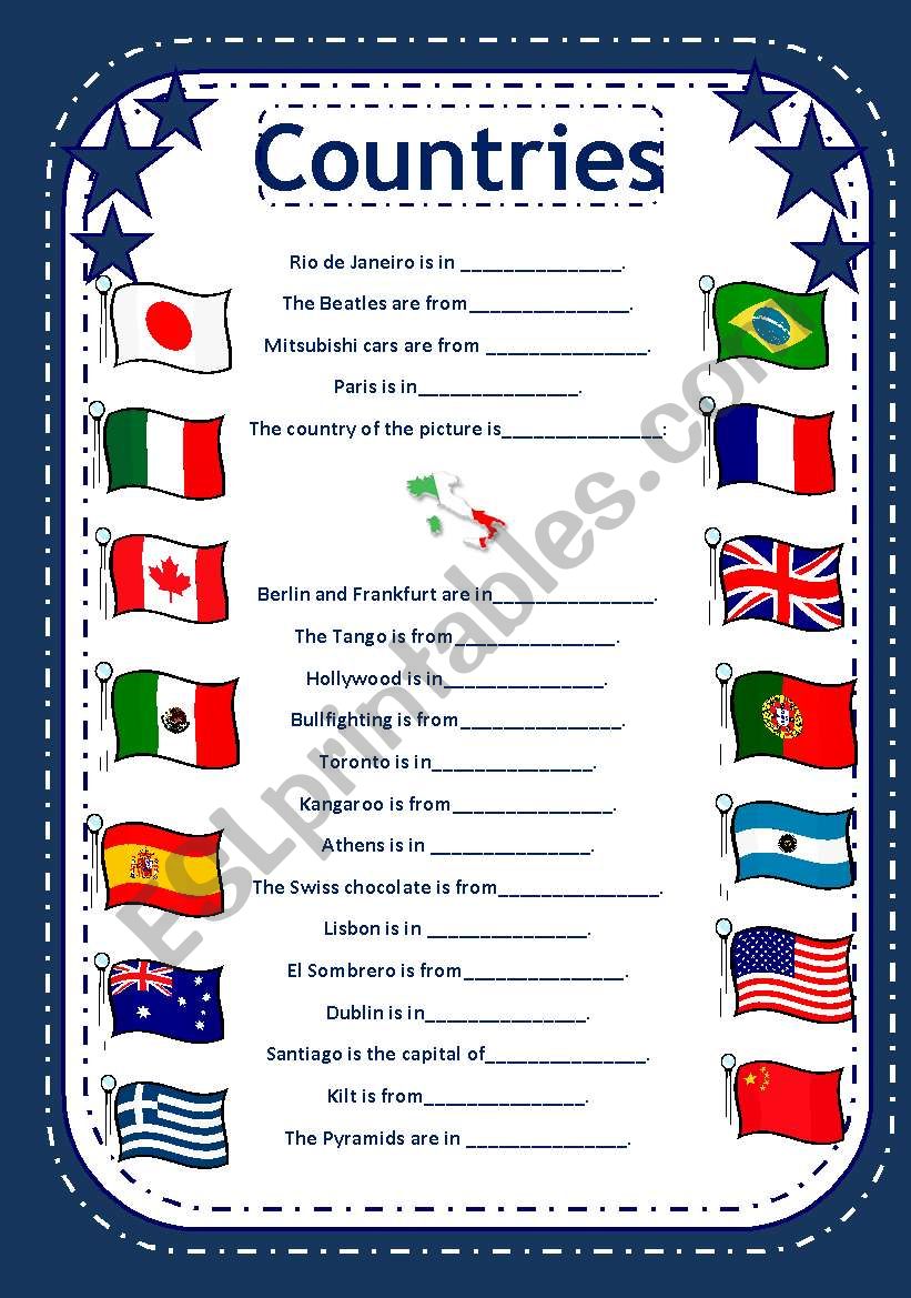 Countries worksheet