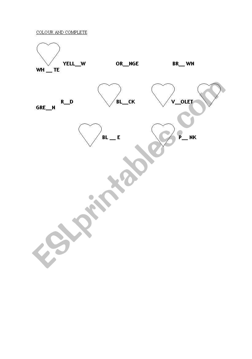 colours worksheet