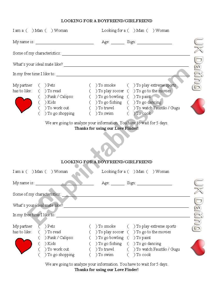 Love Finder Activity worksheet