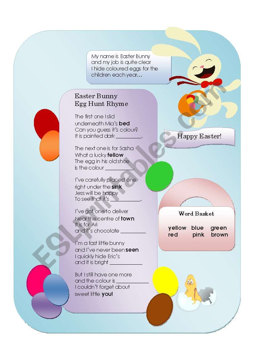 Easter Egg Colour Rhyme worksheet