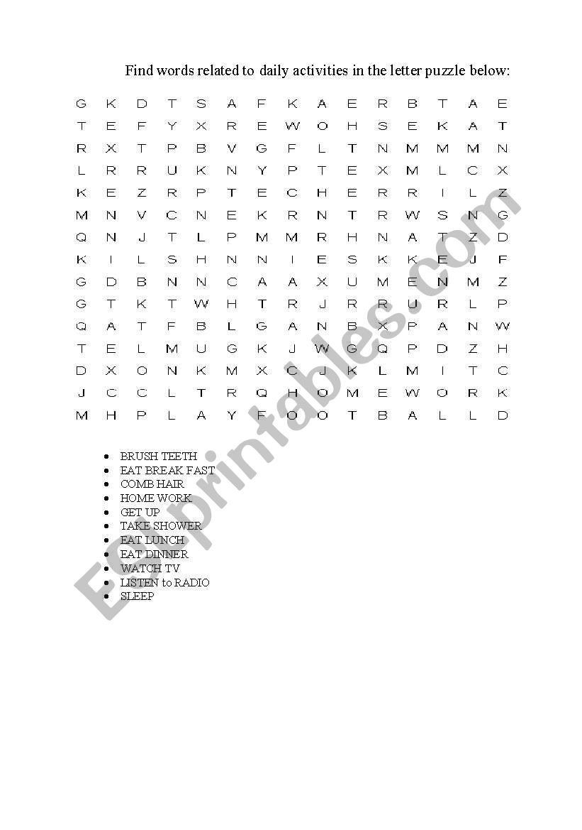 Daily Routine Word Puzzle worksheet