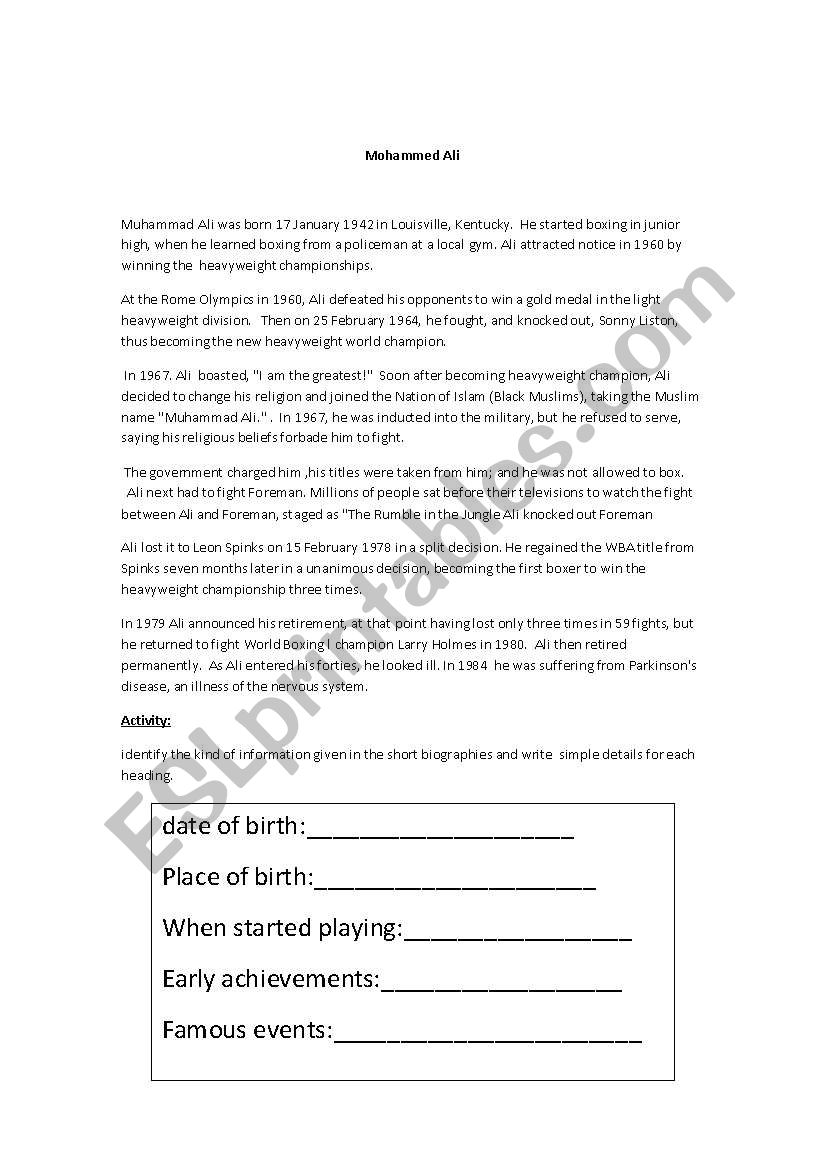 sports worksheet