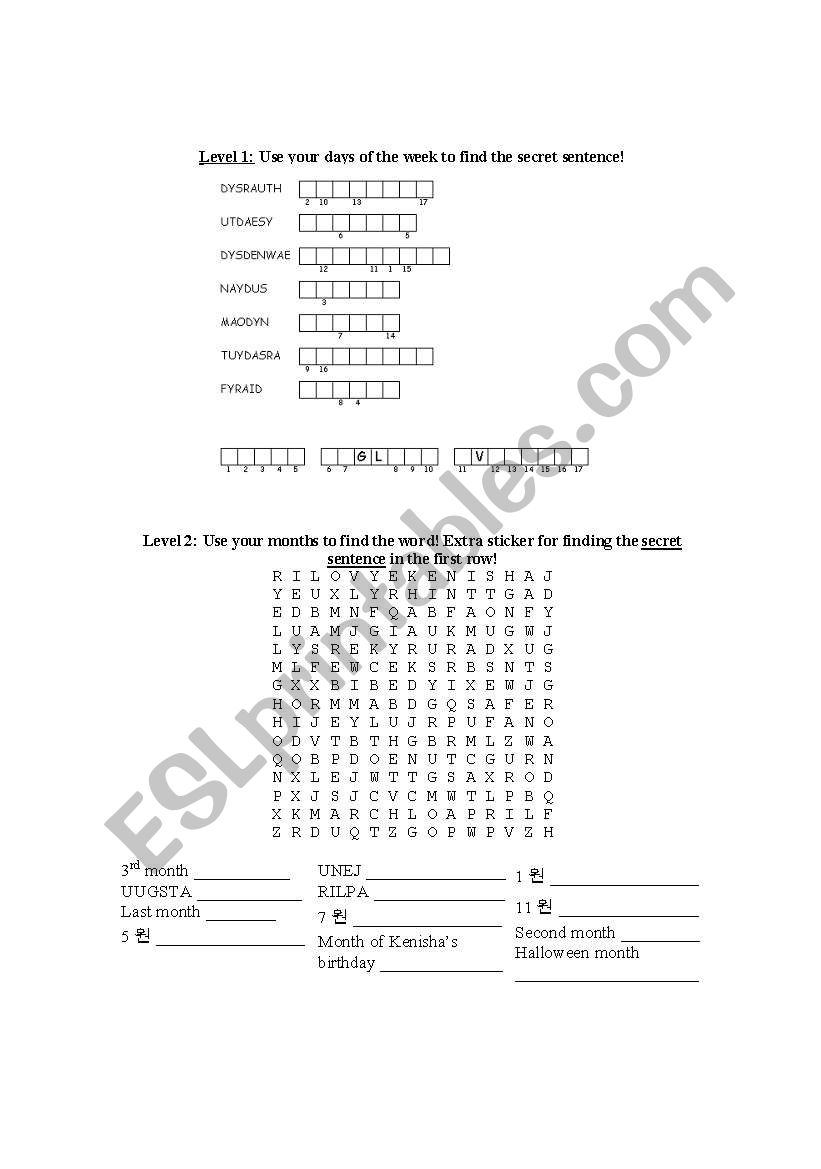 Days and Months worksheet