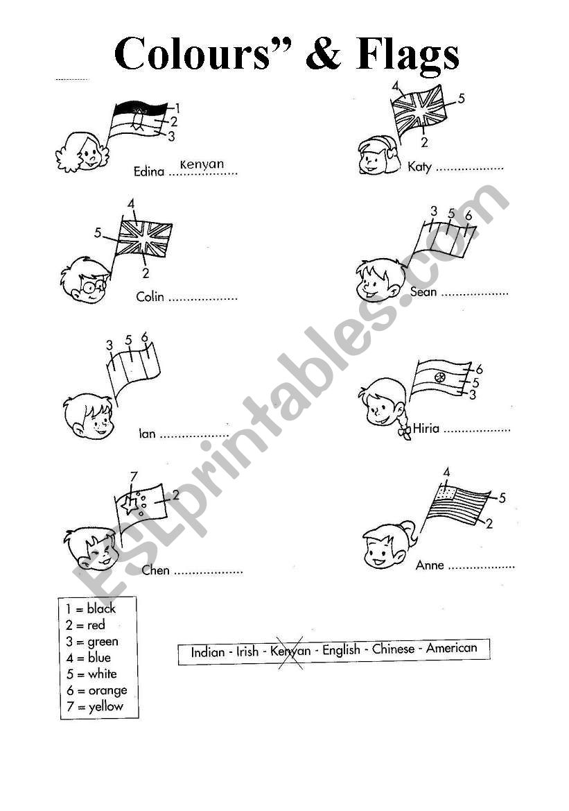 Colours and flags worksheet