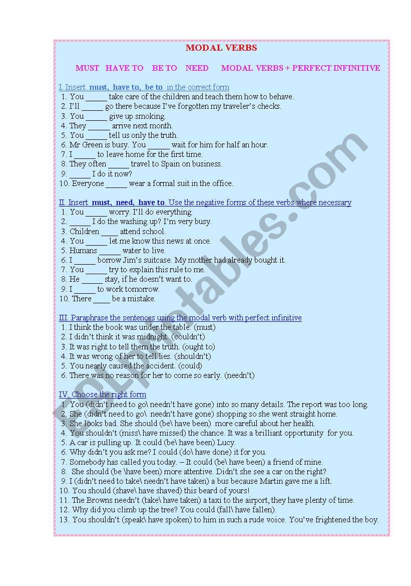 Modal verbs worksheet