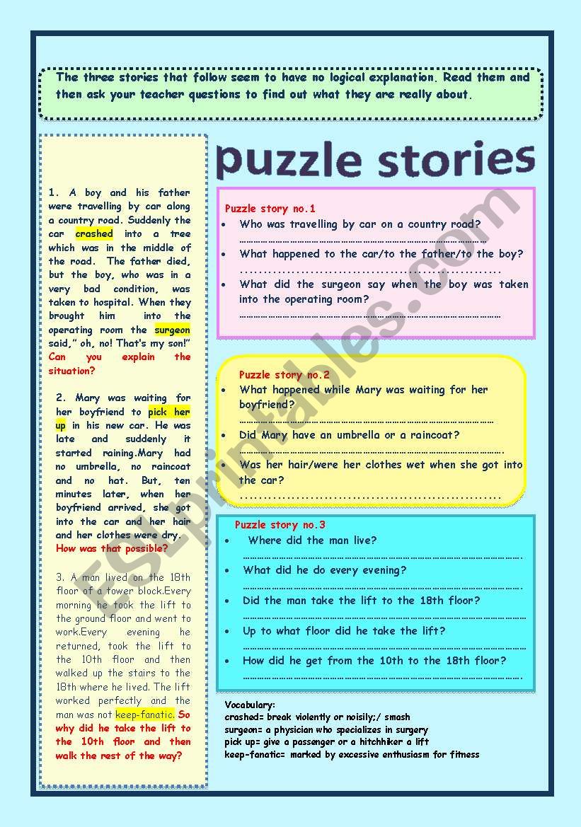 puzzle stories worksheet