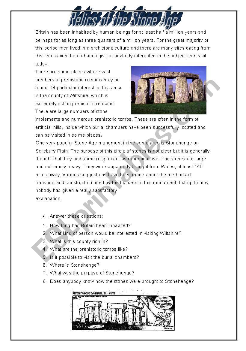 Relics of the Stone Age worksheet