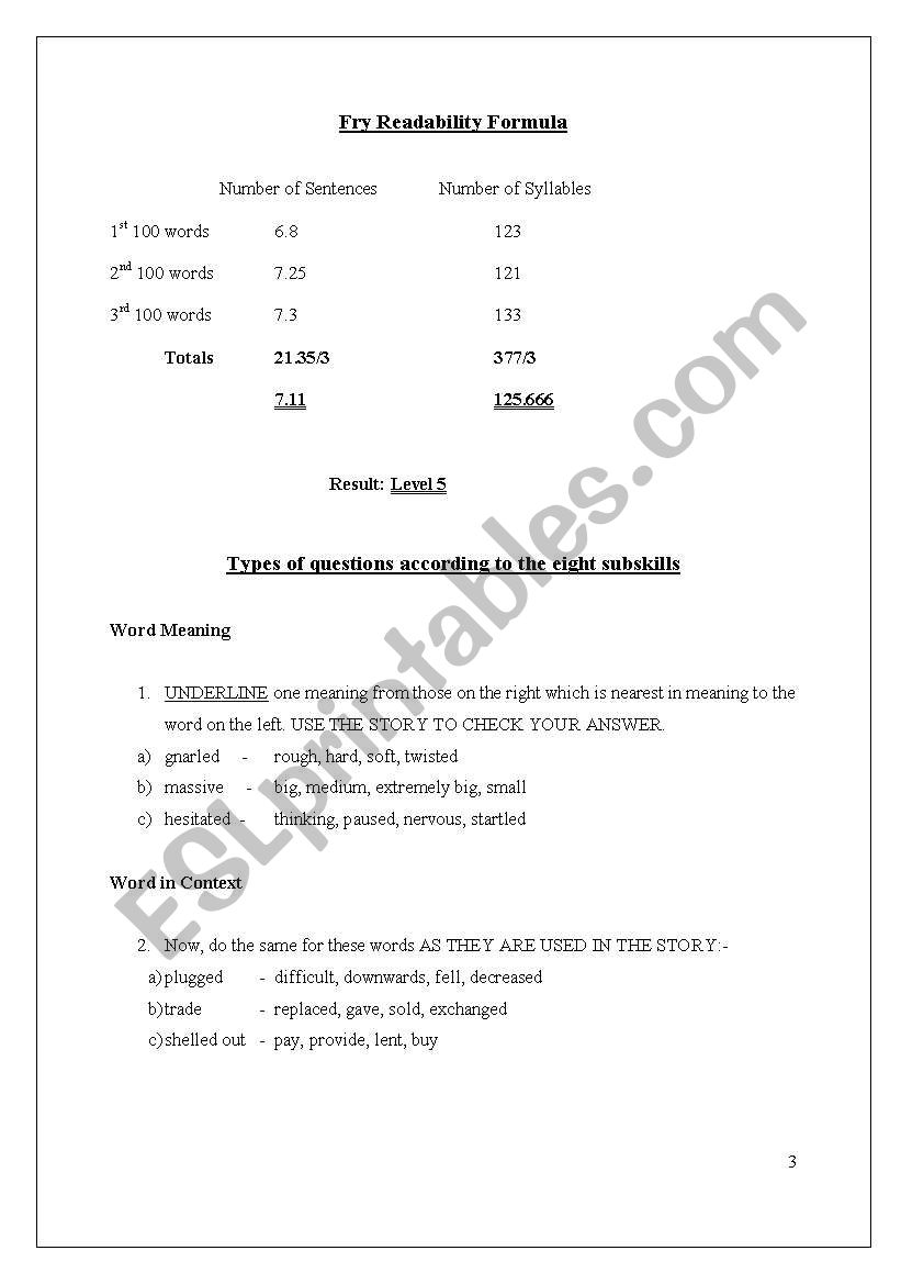 comprehension question worksheet