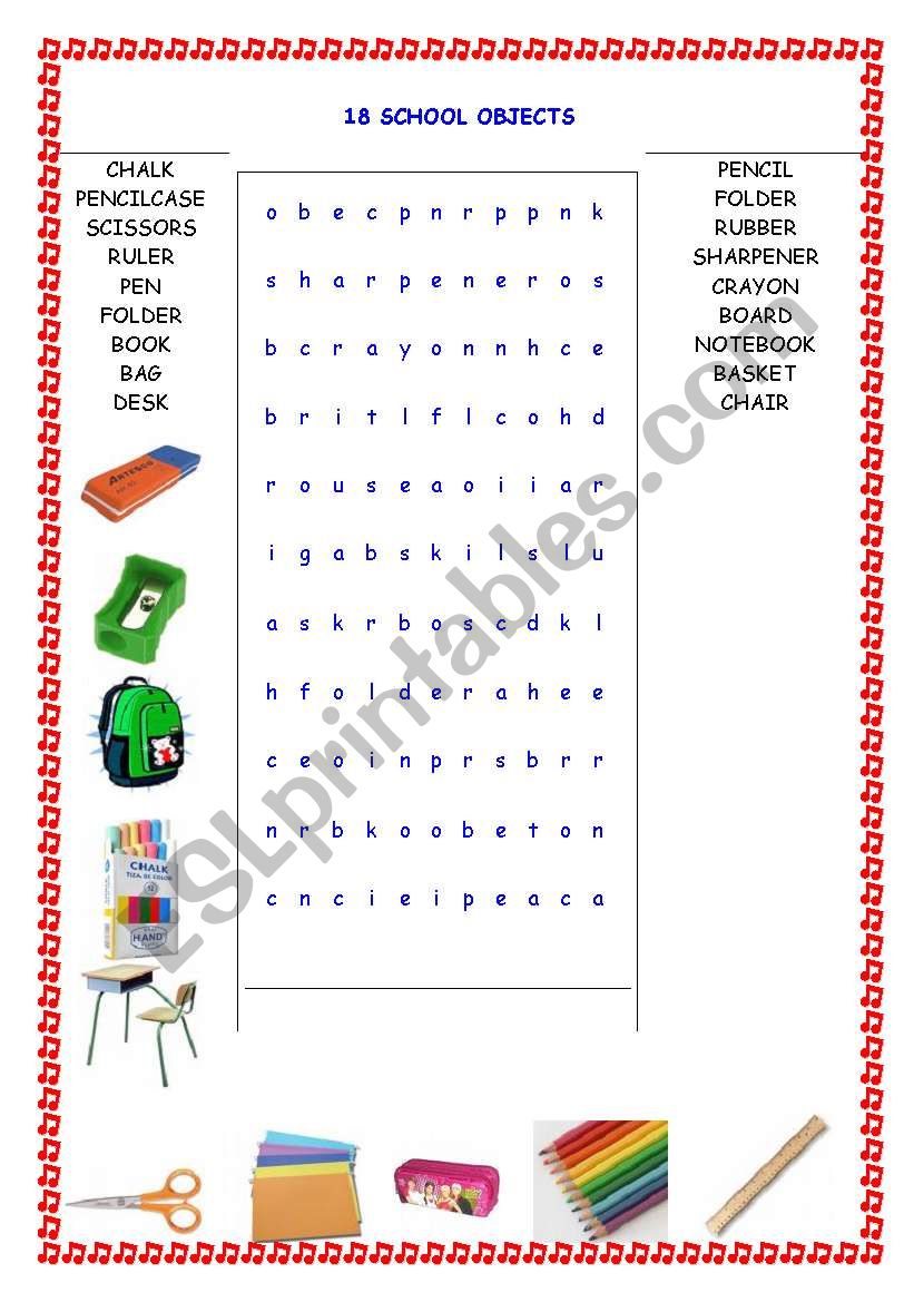 school objects worksheet