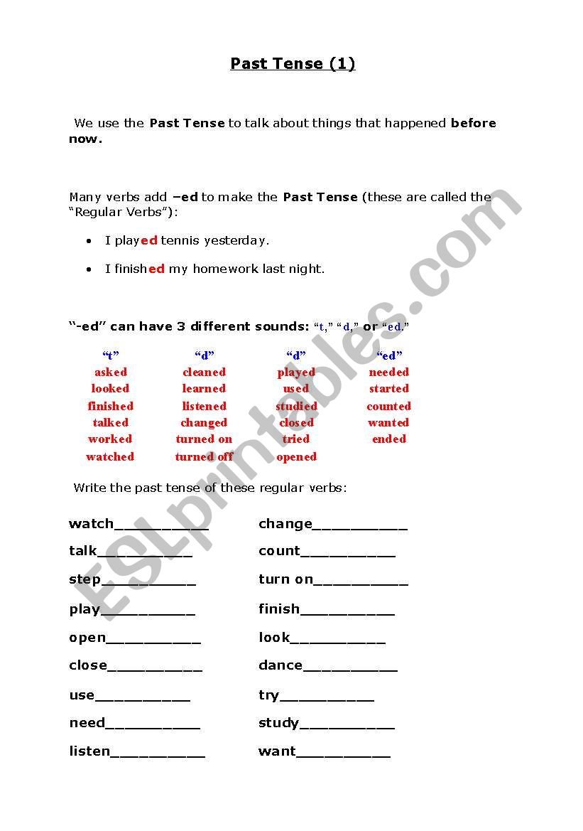 past tense worksheet