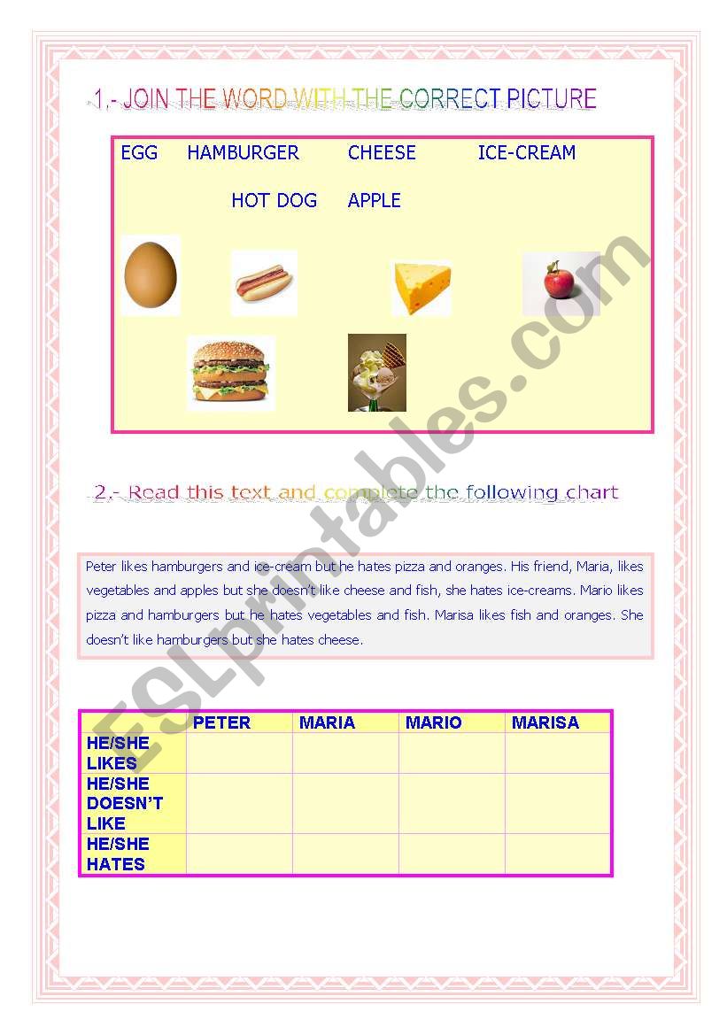 I like food worksheet