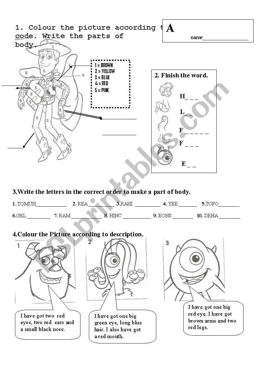 beginers- parts of body, colours and reading with have got