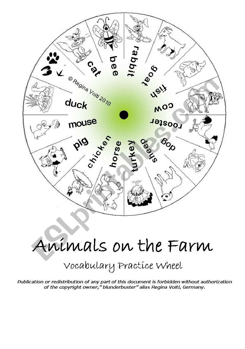 Animals on the Farm Vocabulary Wheel (editable) (by blunderbuster)