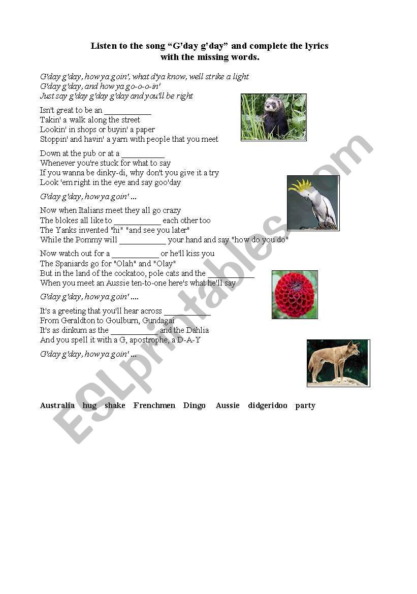 Australia - song worksheet