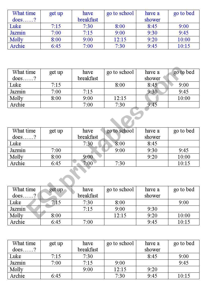 daily routine worksheet