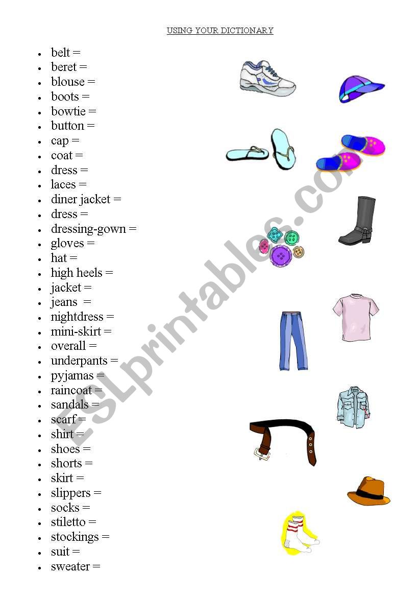 clothes worksheet