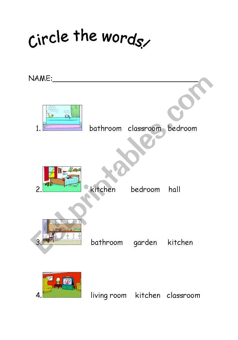 rooms of house worksheet