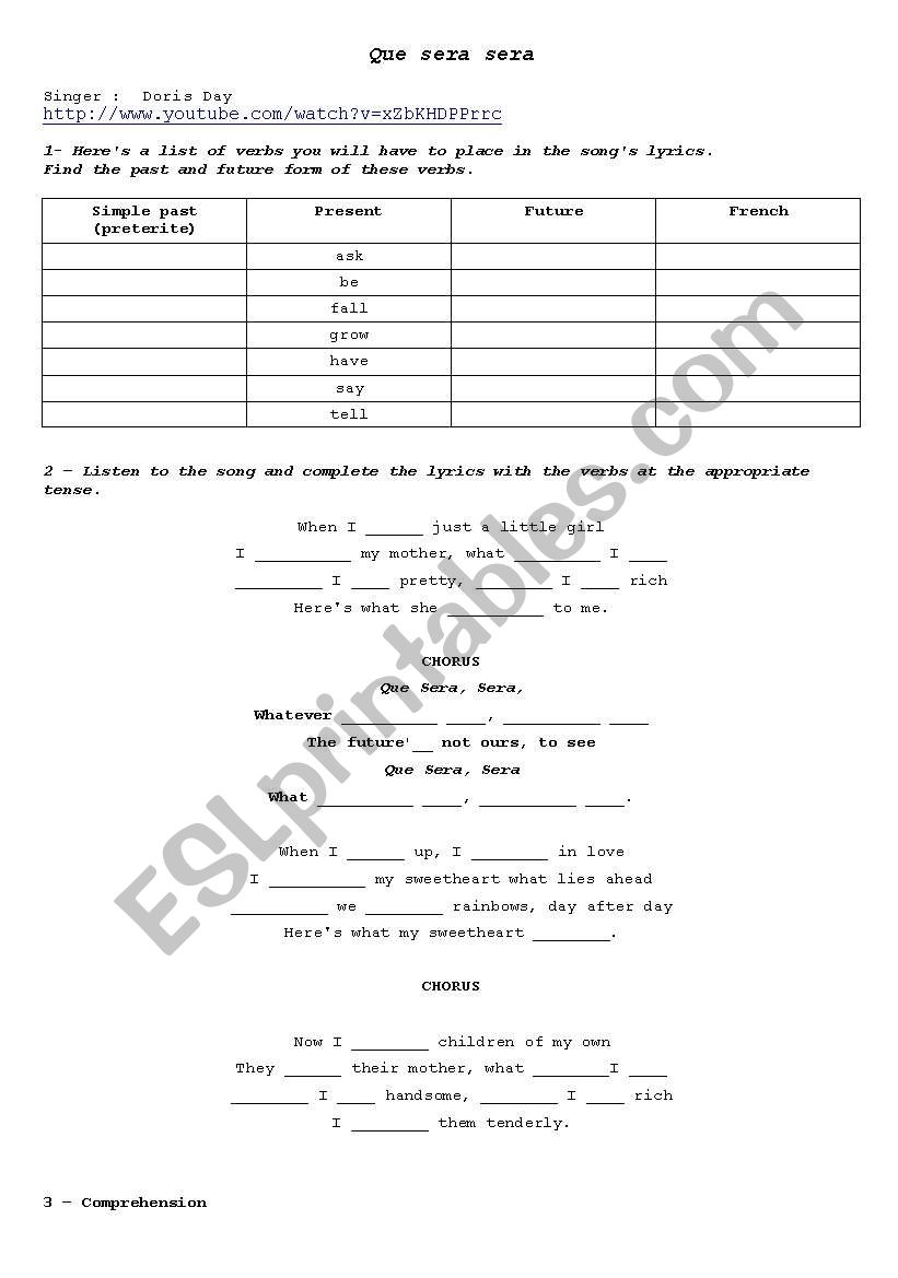 que sera sera - the future worksheet