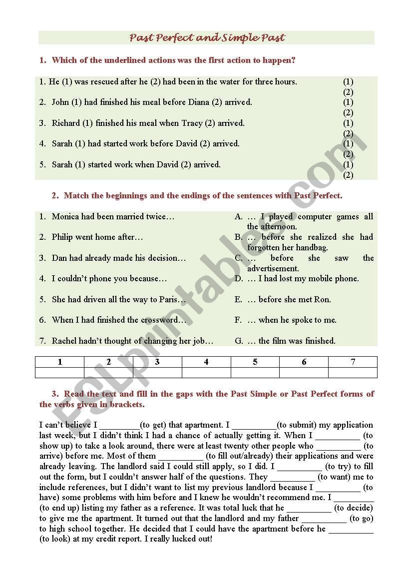 Past Perfect and Simple Past worksheet