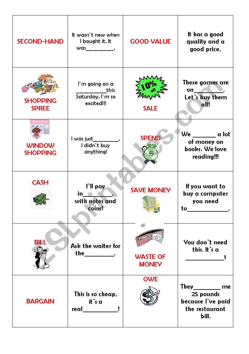 Money Memory worksheet