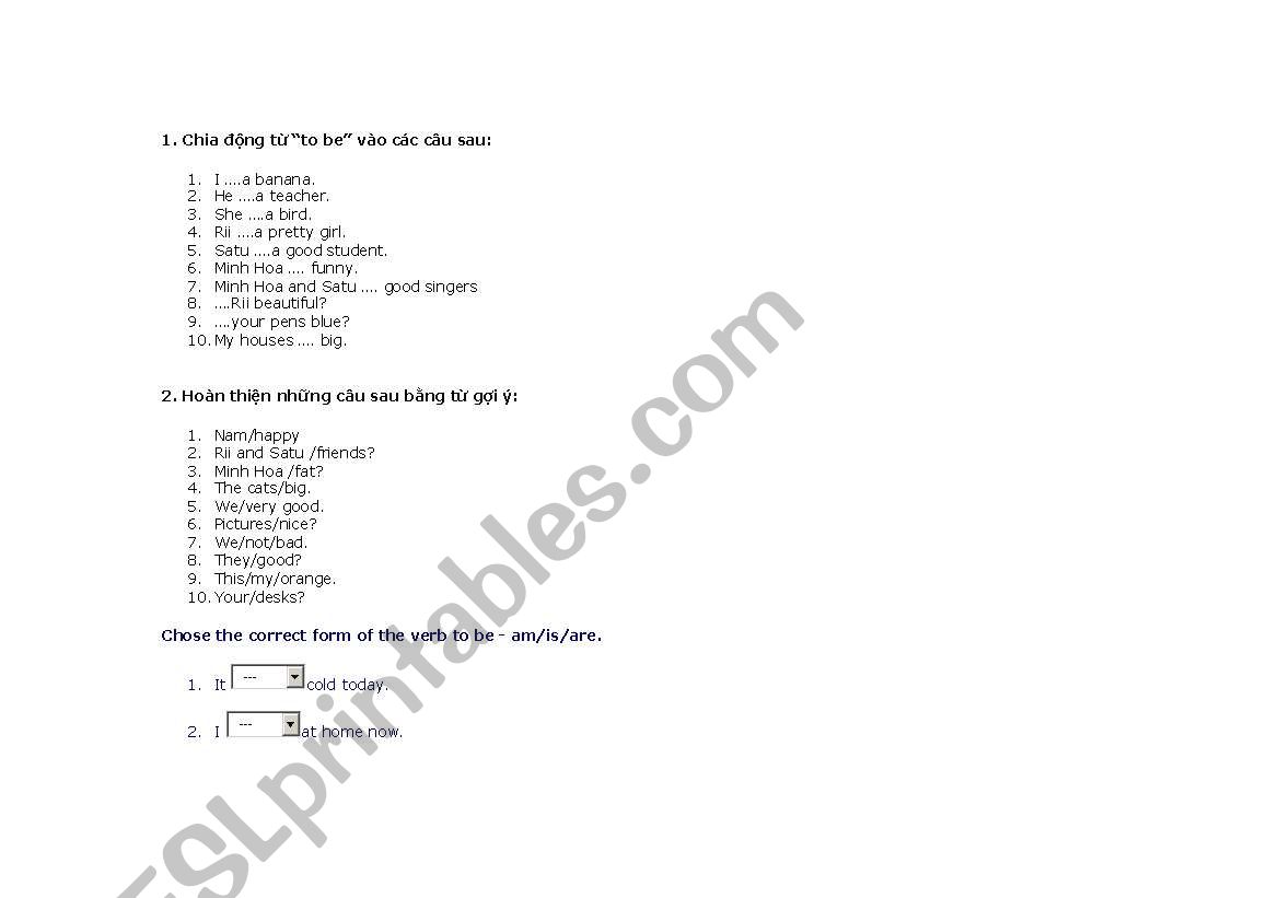 exercise with tobe verb worksheet