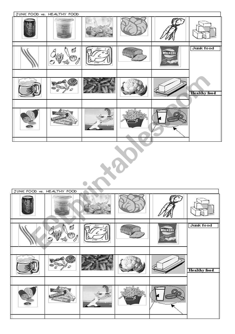 Junkfood VS Healthy food worksheet