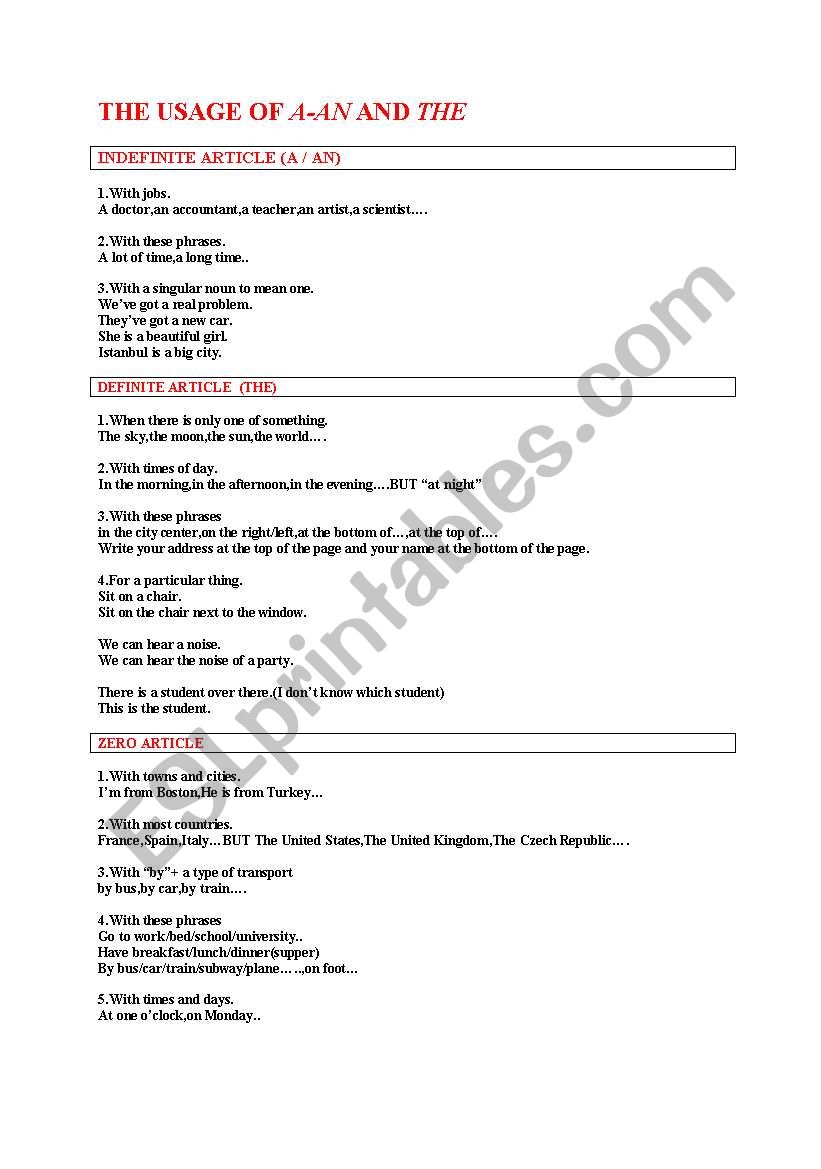 DEFINITE & INDEFINITE ARTICLE 