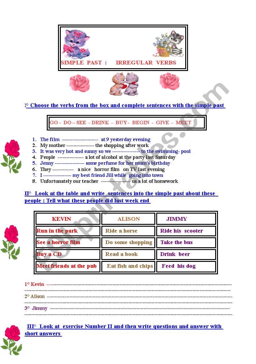 SIMPLE PAST  and its irregular verbs : second worksheet 
