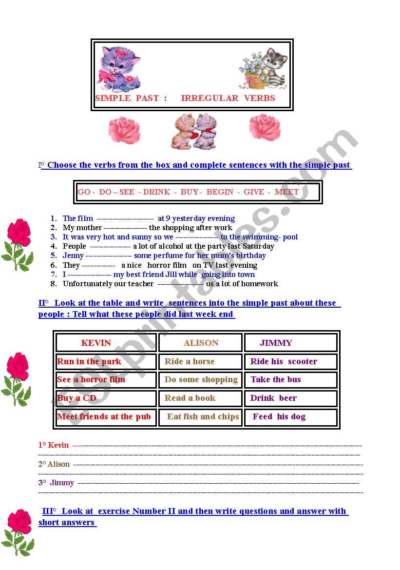 SIMPLE PAST  and its irregular verbs : second worksheet 