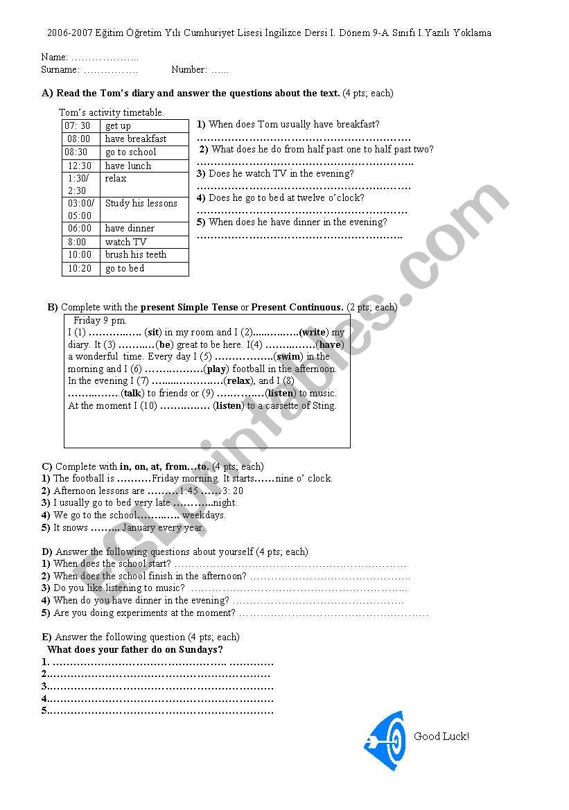 daily routine worksheet