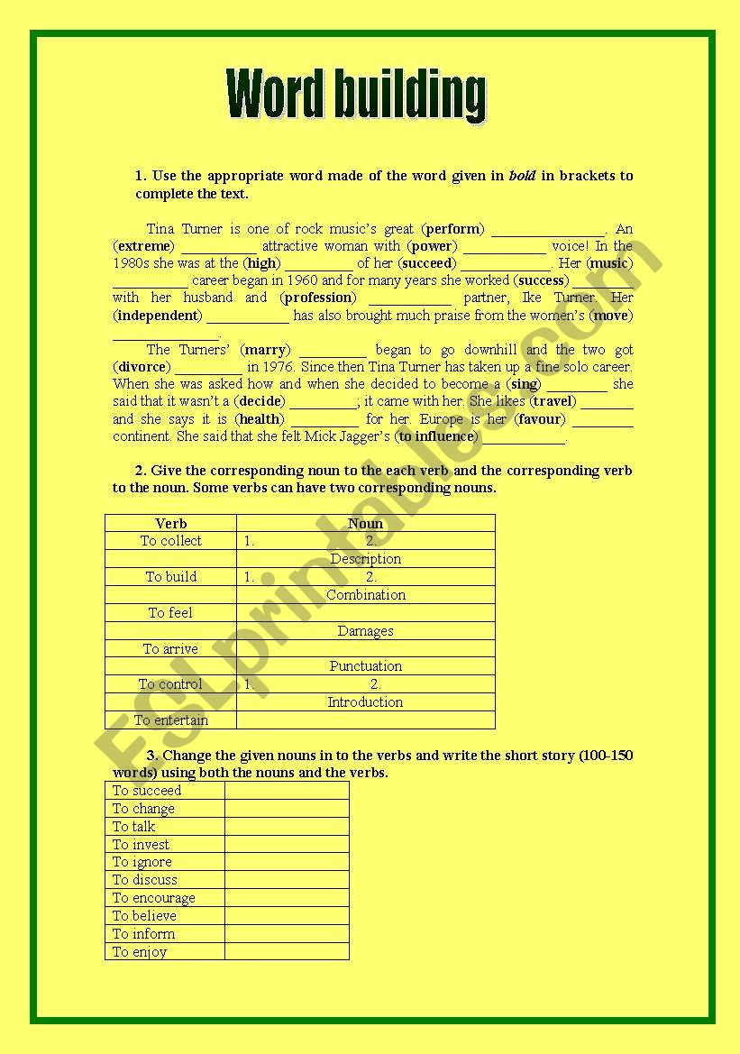 Word building worksheet