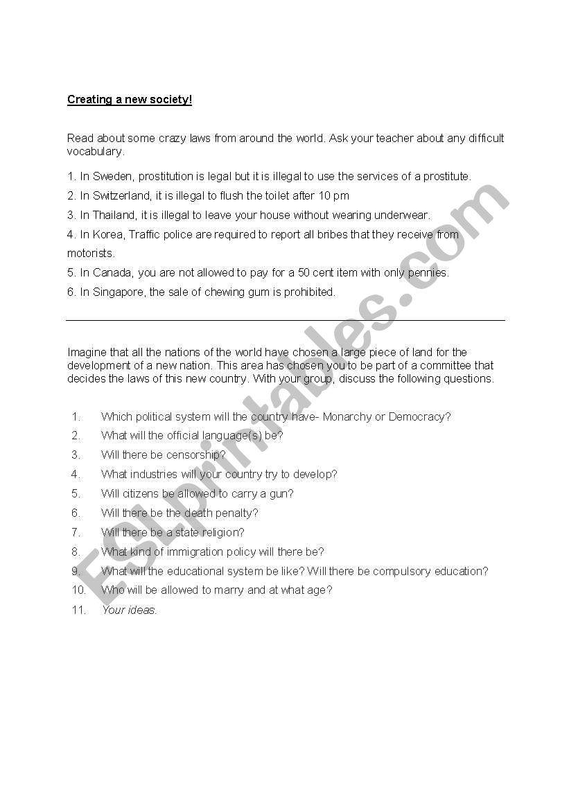 Crazy Laws worksheet