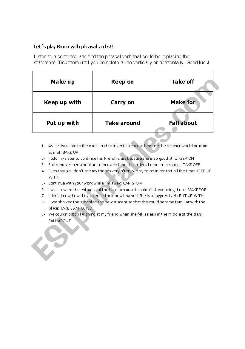 Lets practice phrasal verbs! worksheet