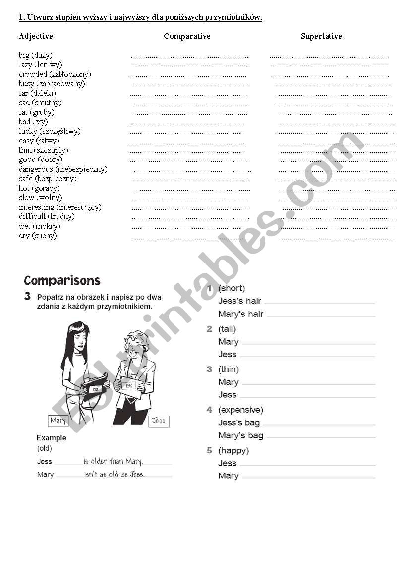 Adjectives comparison worksheet