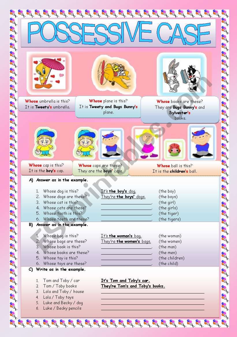 POSSESSIVE CASE worksheet