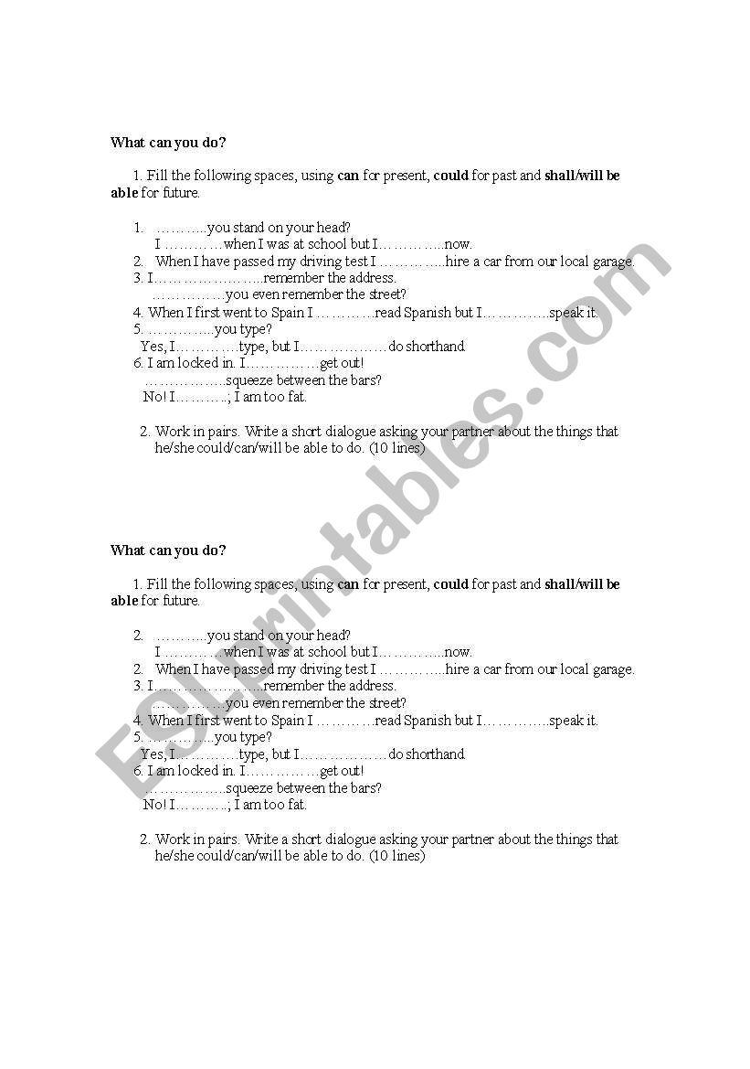 What can you do? worksheet