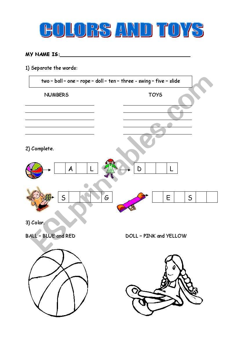 Toys - Colors - Numbers worksheet