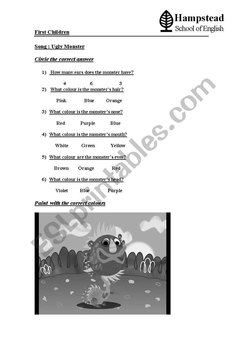 Ugly Monster worksheet