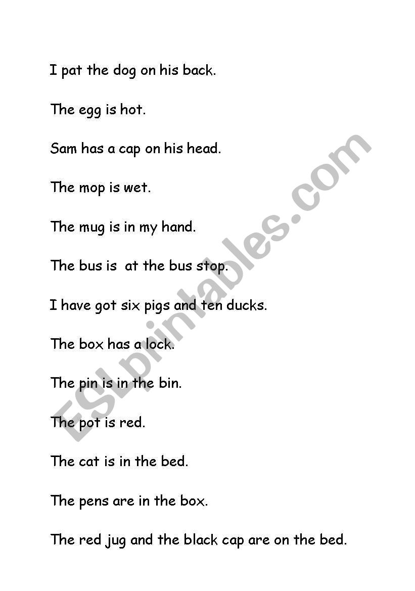 Phonics practice sentences worksheet