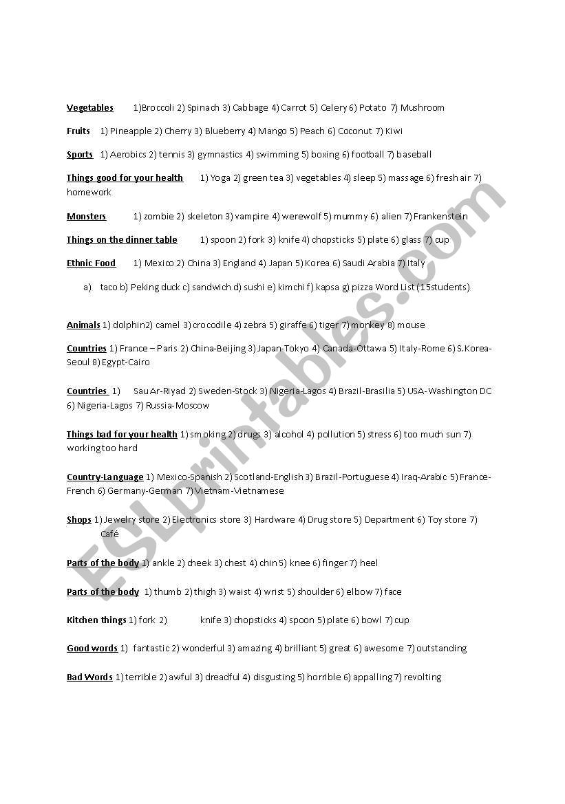 Word lists for selecting partners