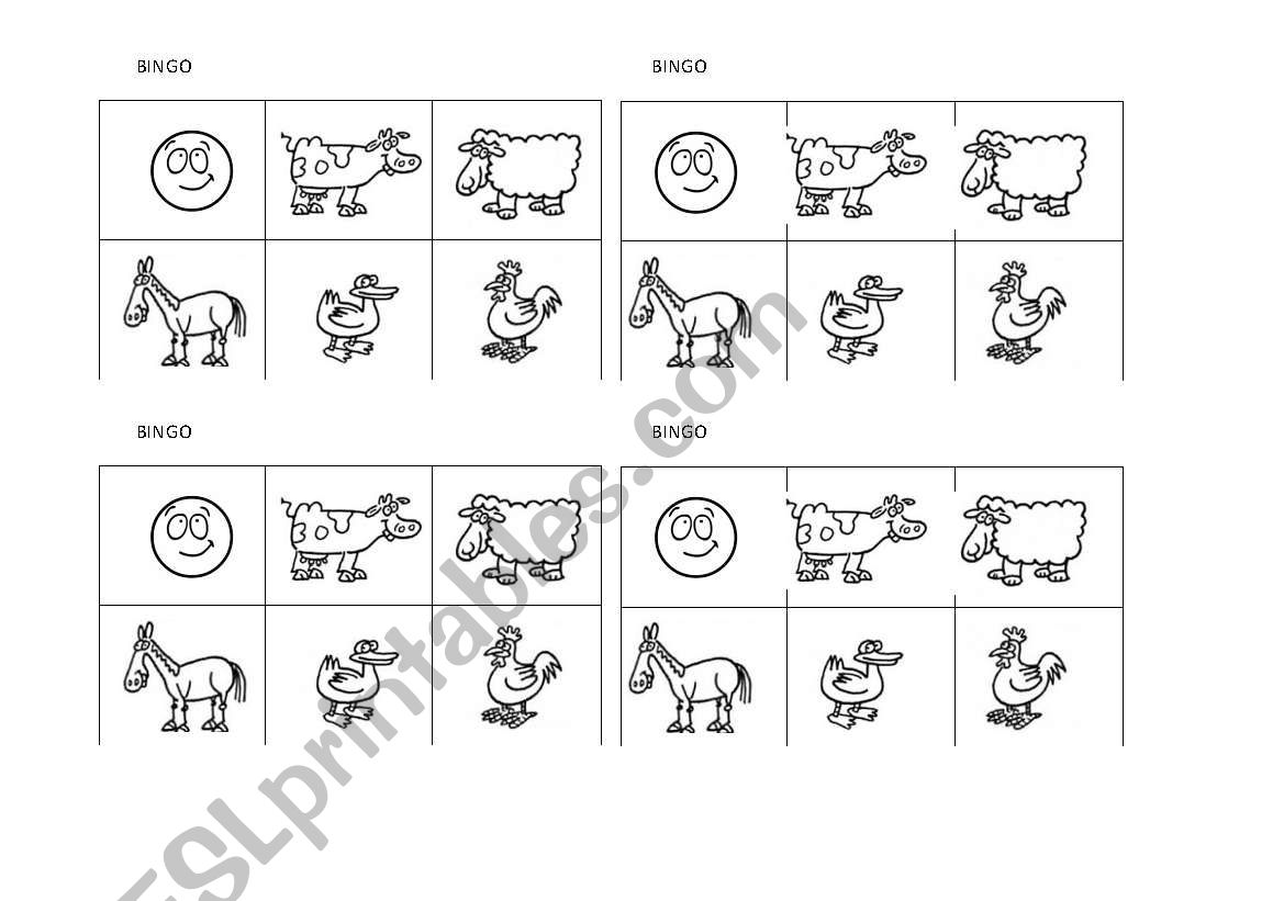 Farm animals Bingo worksheet