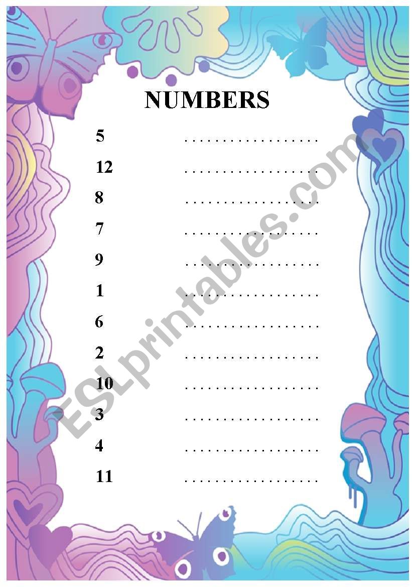 Numbers 1-12 worksheet