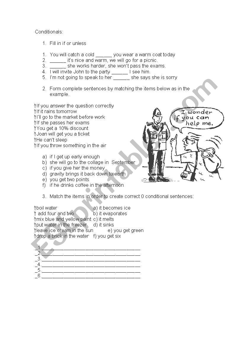 Conditionals part1 worksheet