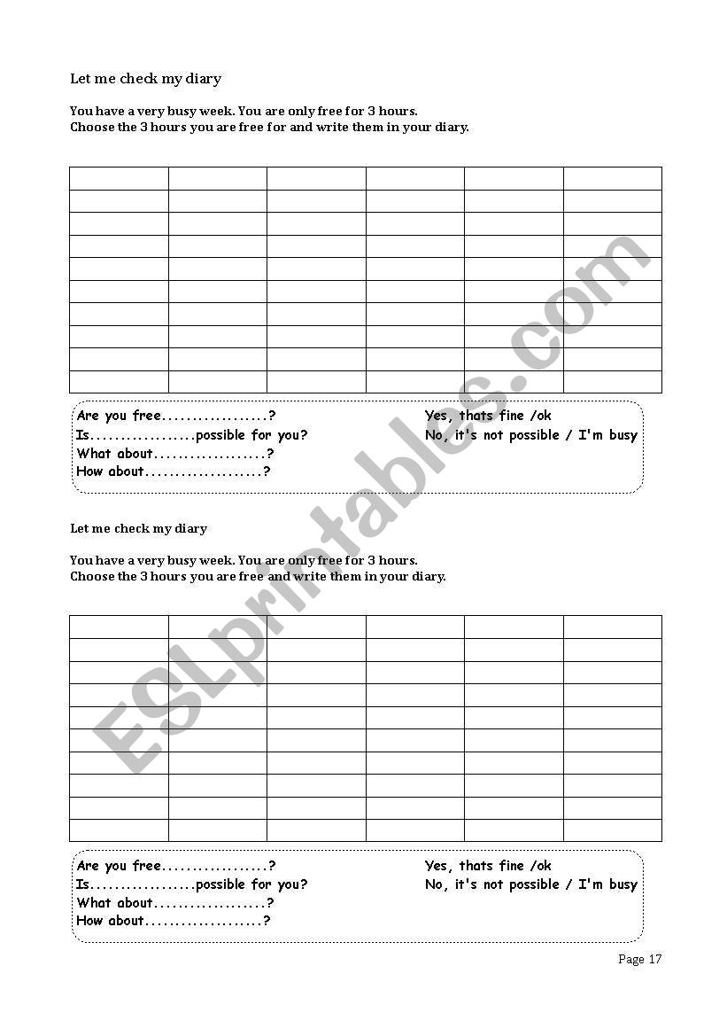 days times worksheet