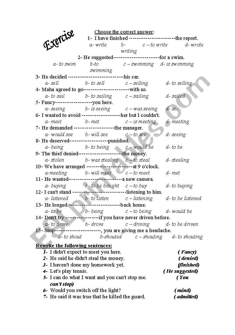 verbs + gerund worksheet