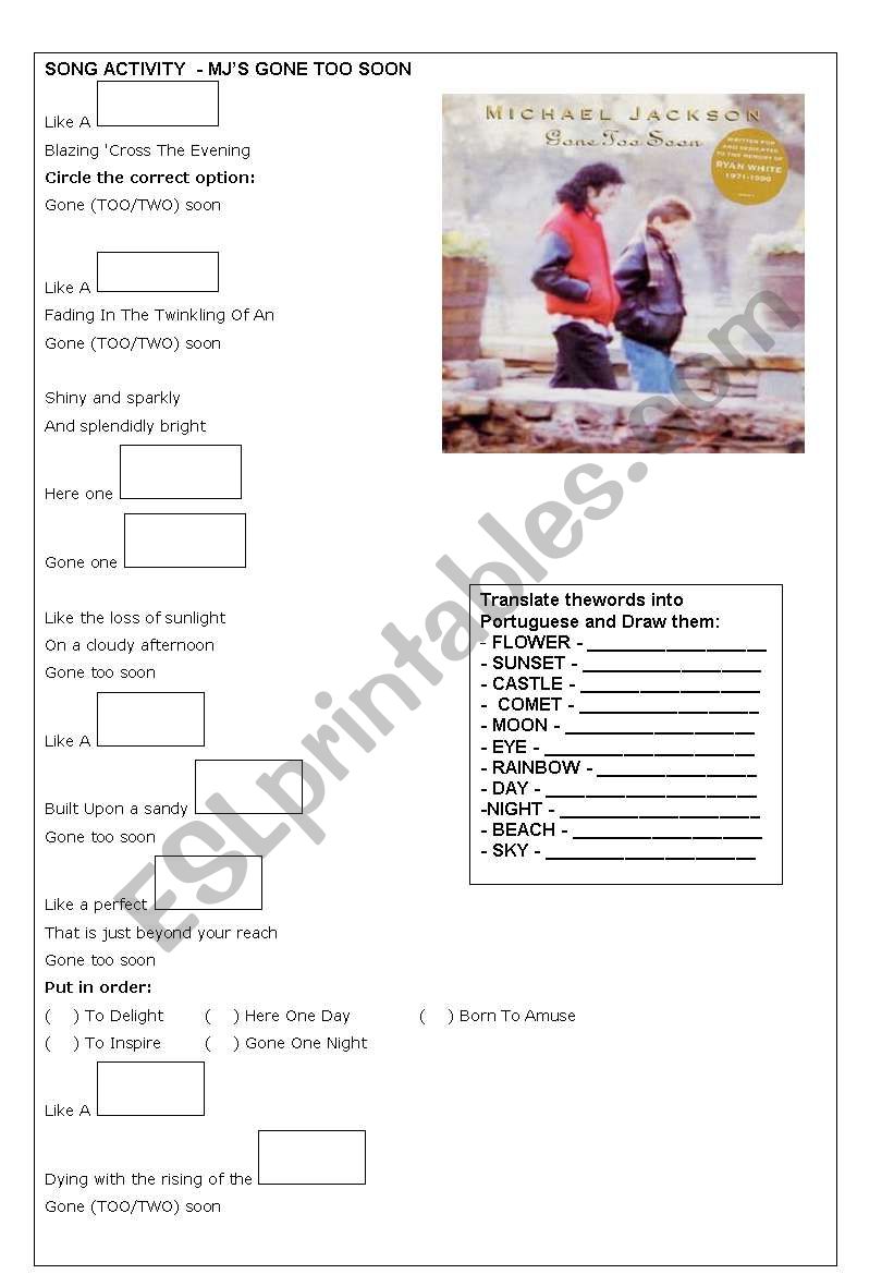 MJS GONE TOO SOON - SONG ACTIVITY