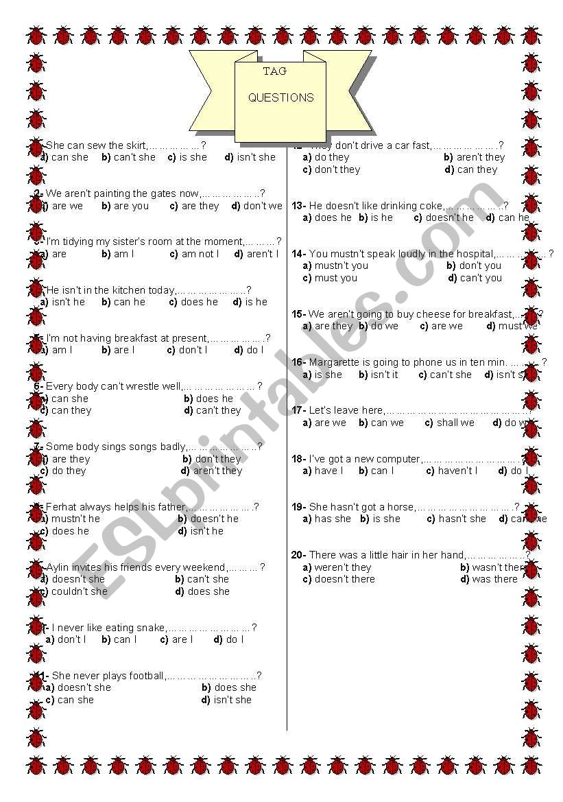 TAG QUESTIONS worksheet