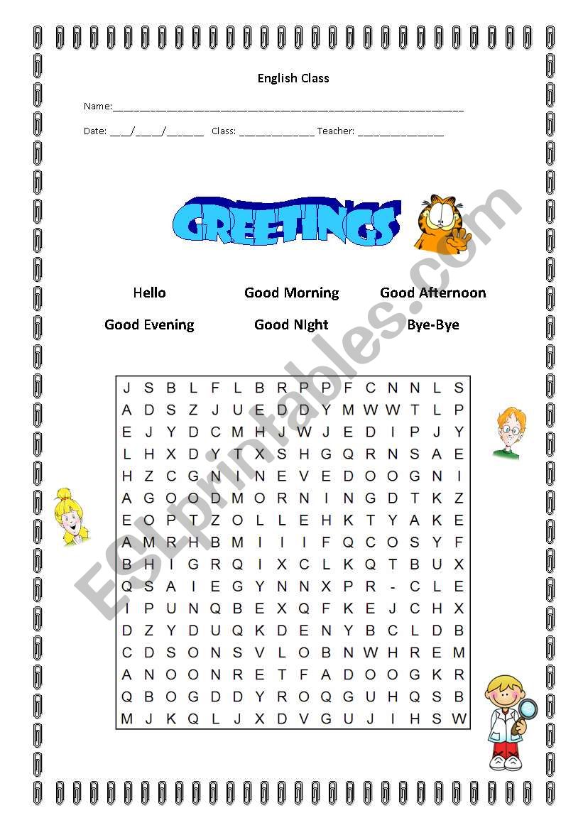 Greetings - wordsearch worksheet